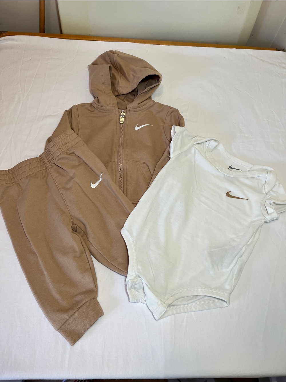 6M Nike Tan Hoodie & Joggers with White Bodysuit